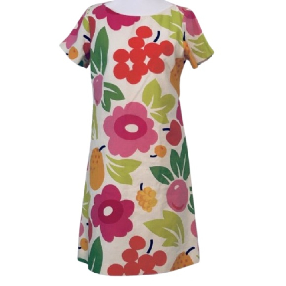 Vintage Cotton Steven Stolman Dress Sz 6 Patterned Boho Shift Fruit Floral Pink